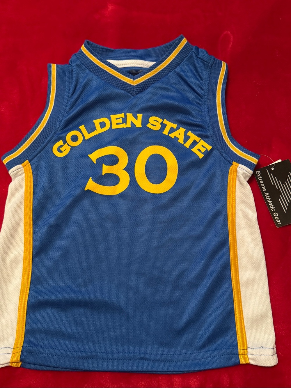NWT Golden State Warriors 30 Steph Curry Kids Jersey Size M 5/6 Blue Yellow